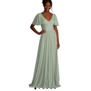 David's Bridal flutter sleeve crisscross mesh bridesmaid dress